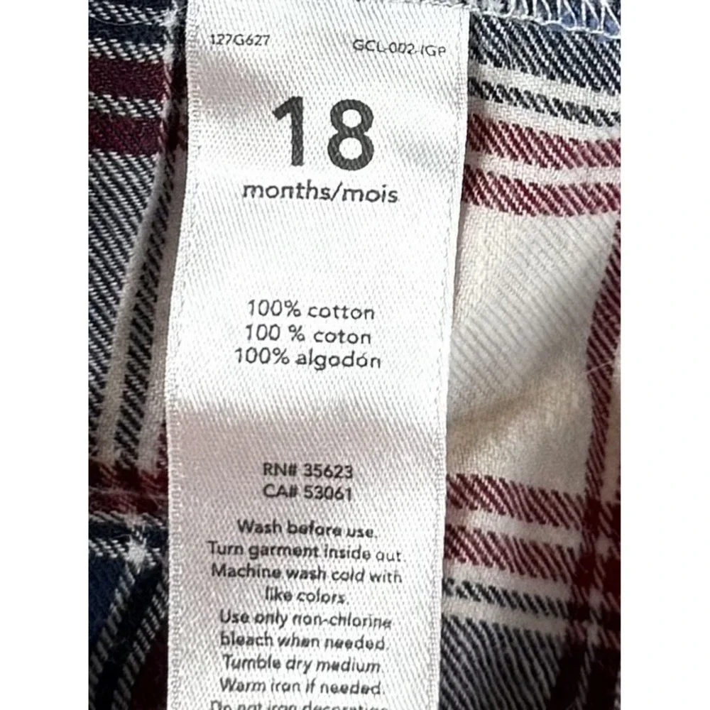 Carter's Boys 18M Blue Plaid Long Sleeve Collared Button-Up Shirt